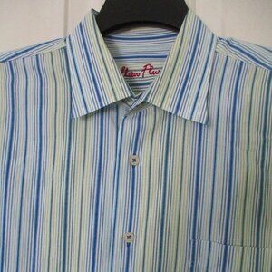 Alan Flusser Mens L/S Blue Yellow Cotton Button Down Dress Shirt -16/34 or Large